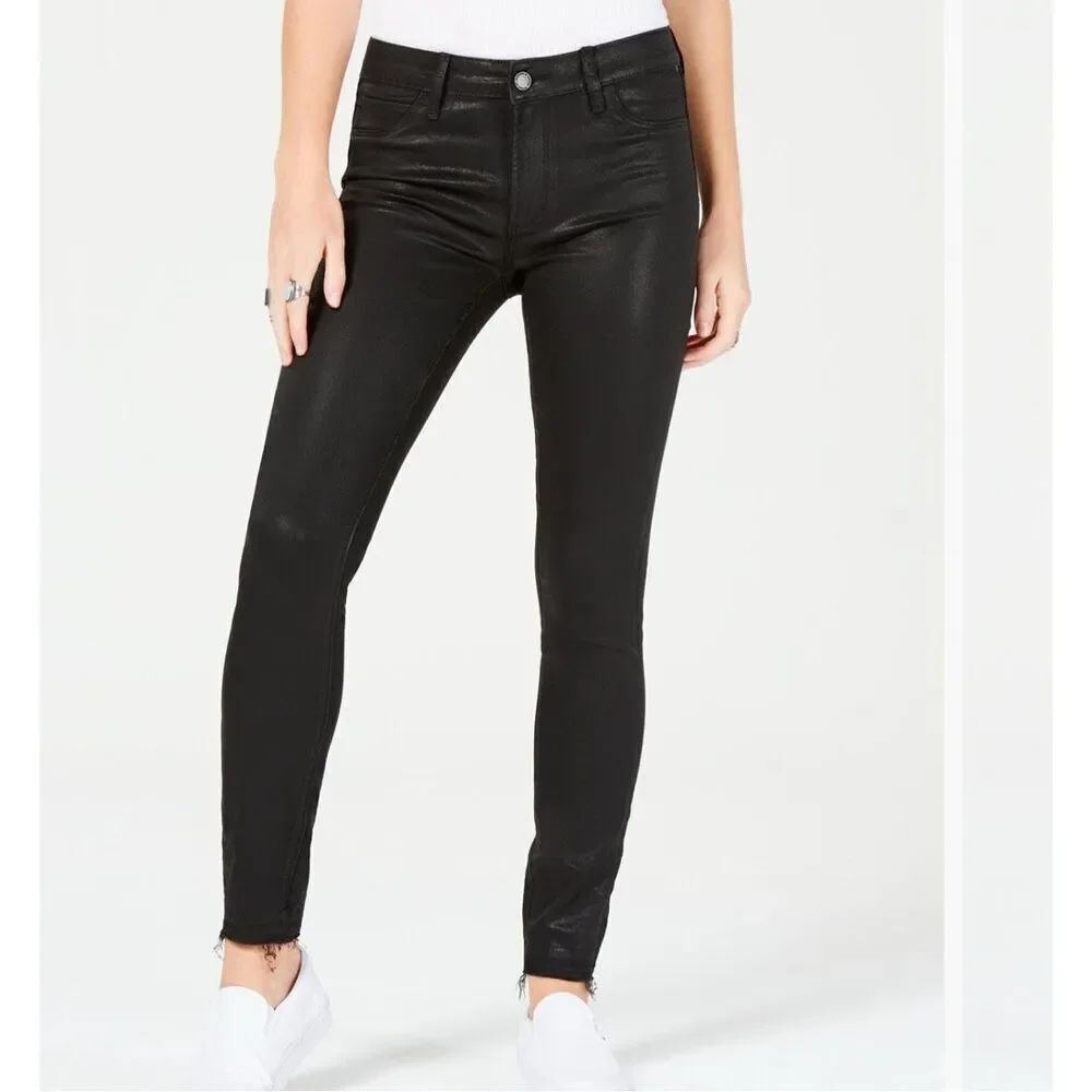 Articles Of Society coated black skinny jeans raw hem size 28